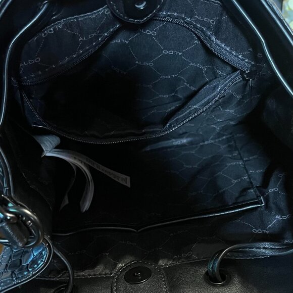 Aldo Women's Black Alligator Embossed Bucket Bag Shoulder Bag With Drawstring - Picture 9 of 9